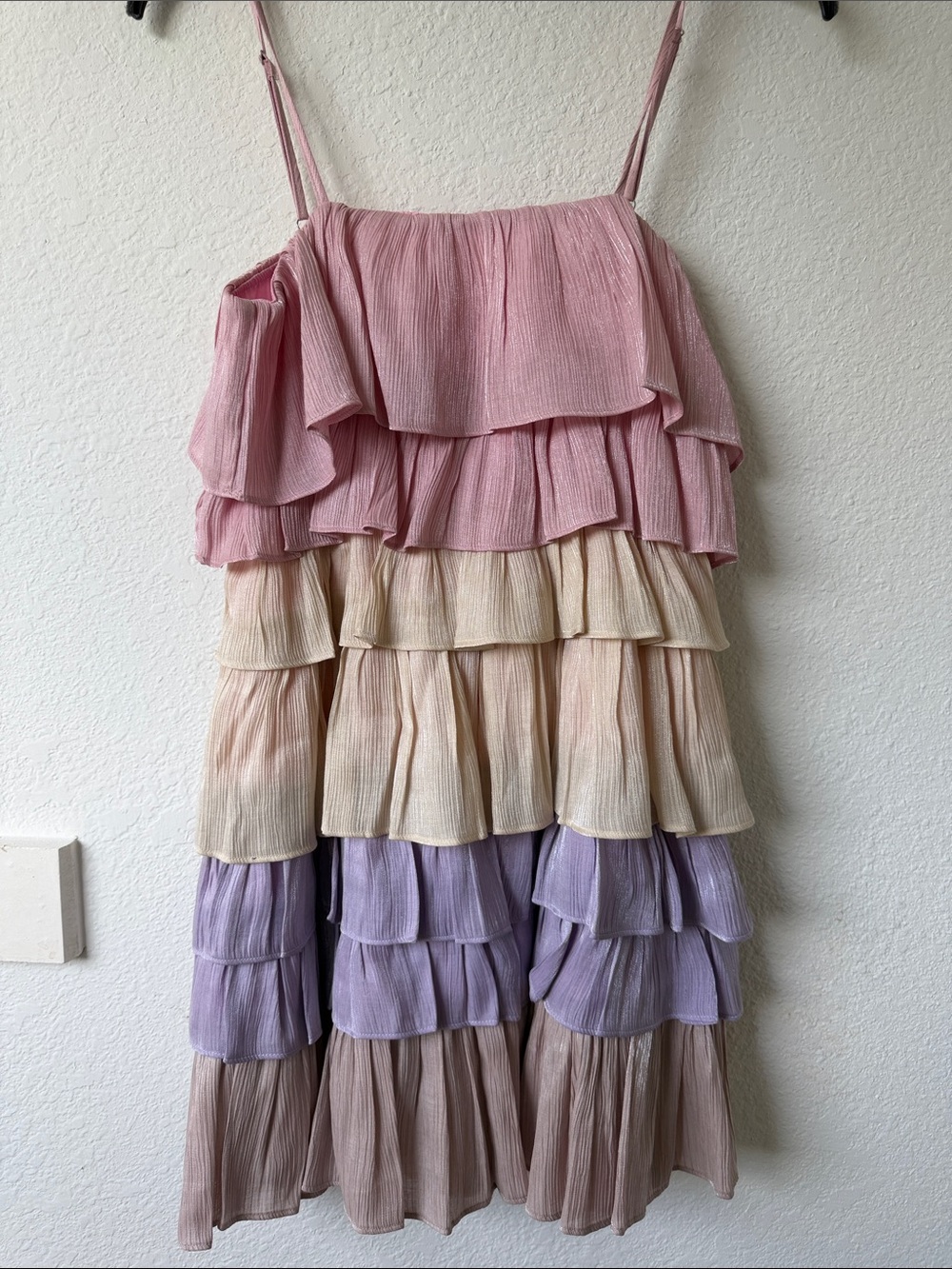 Baevely Tiered Pink Dress – Flowy Ruffle Mini Dress – Size S